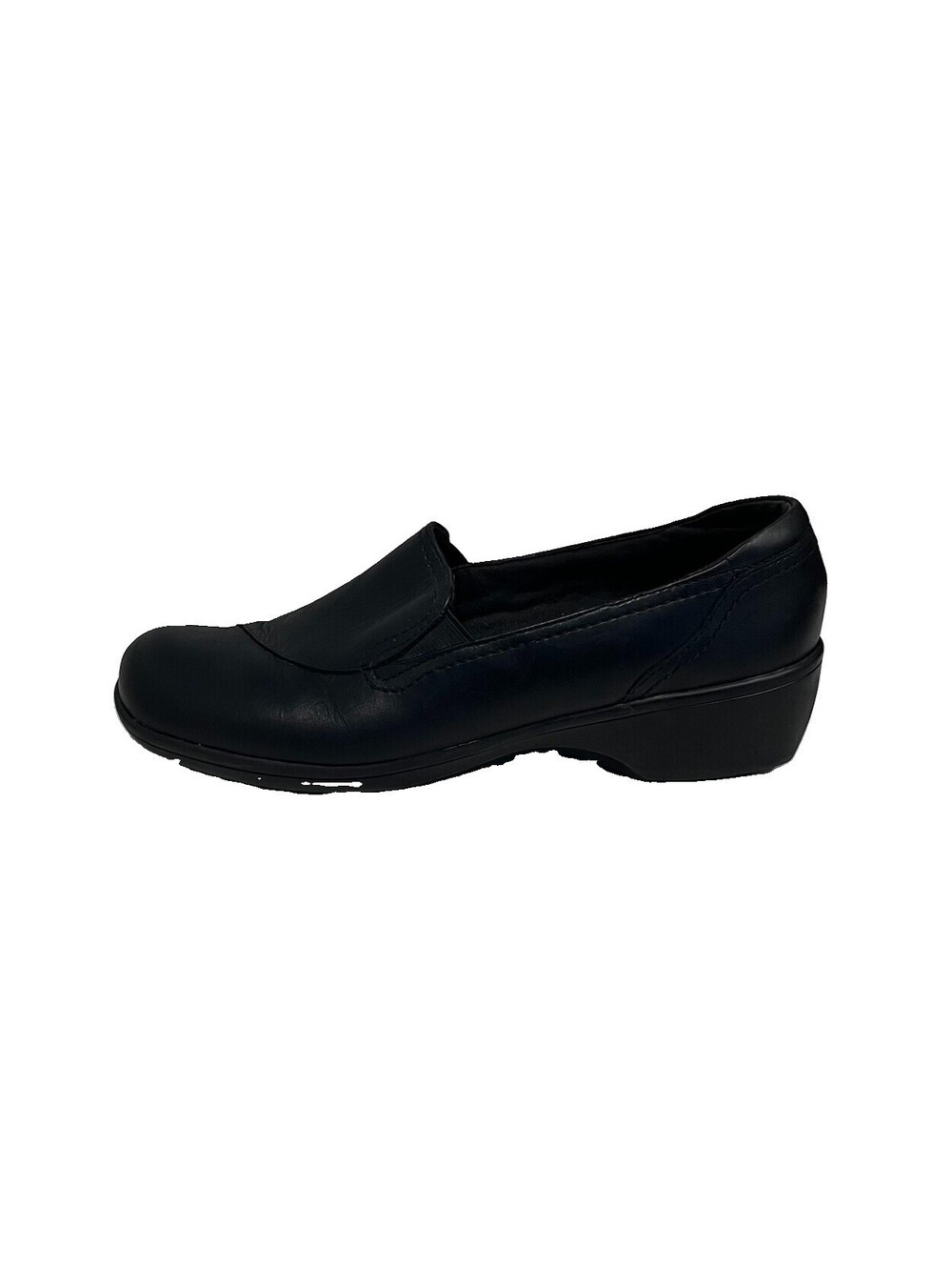 Clarks Artisan Women's Size 8.5 M Slip On Low Heel Comfort Shoes, Black Leather